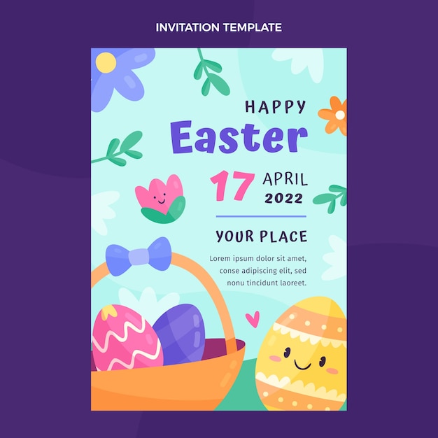 Vector gratuito plantilla plana de invitación de pascua