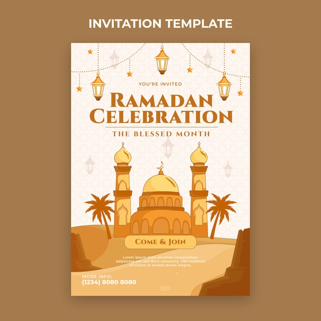 Vector gratuito plantilla plana de invitación de ramadán