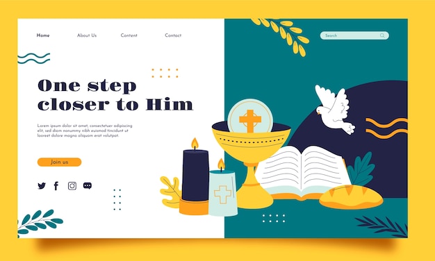 Plantilla plana de landing page de primera comunión