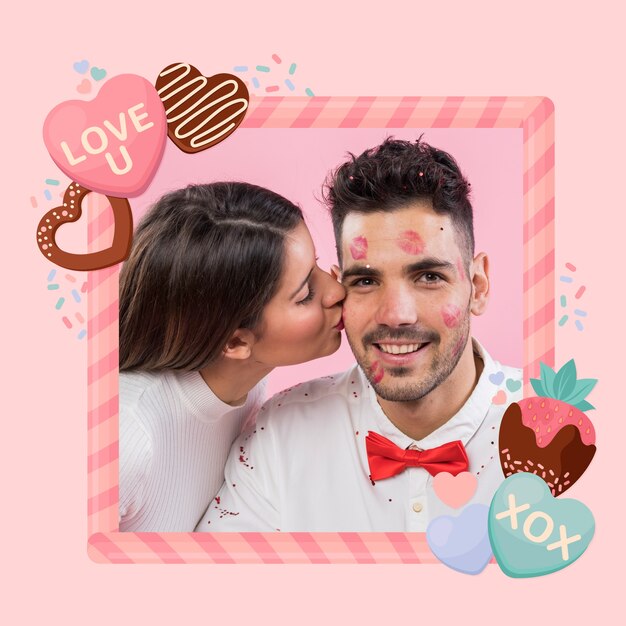 Plantilla plana marco de fotos de san valentín