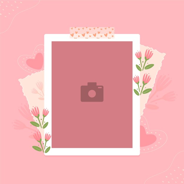 Plantilla plana marco de fotos de san valentín