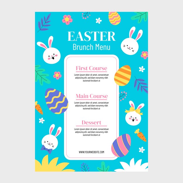 Plantilla plana de menú de brunch de pascua
