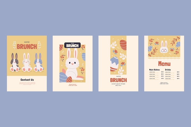 Vector gratuito plantilla plana de menú de brunch de pascua