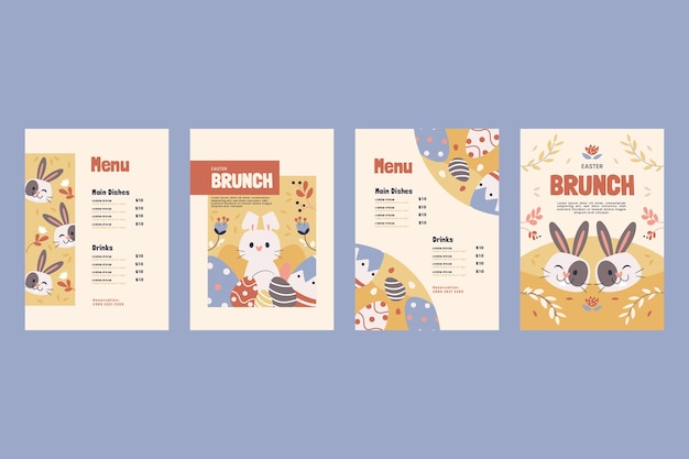 Vector gratuito plantilla plana de menú de brunch de pascua