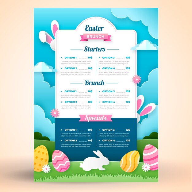 Plantilla plana de menú de brunch de pascua