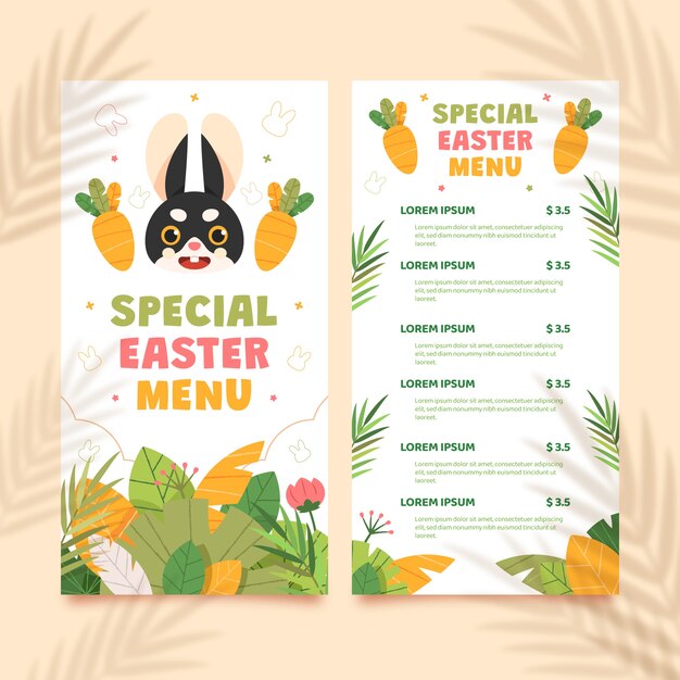 Plantilla plana de menú de brunch de pascua