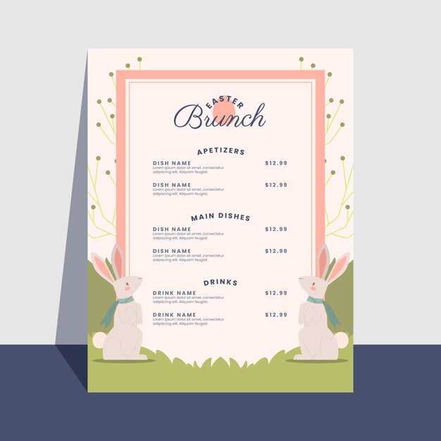 Plantilla plana de menú de brunch de pascua