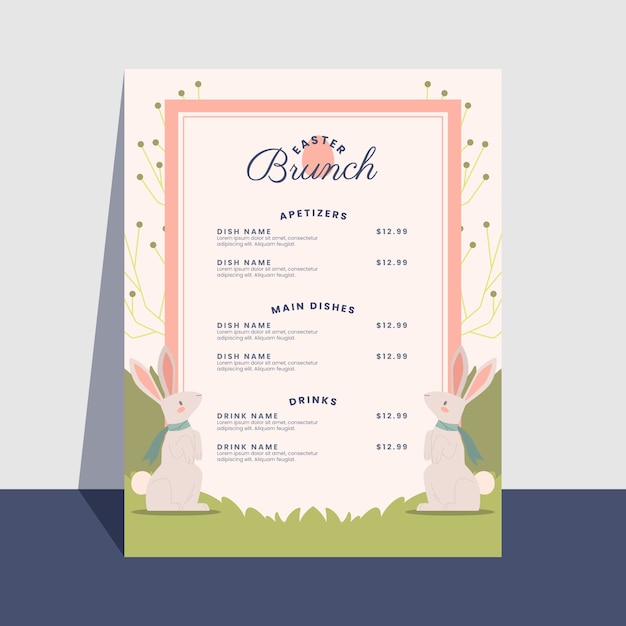 Plantilla plana de menú de brunch de pascua