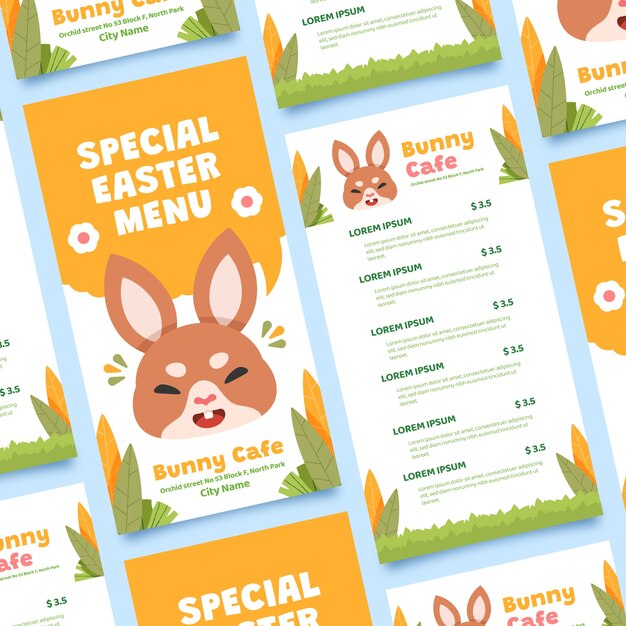 Plantilla plana de menú de brunch de pascua