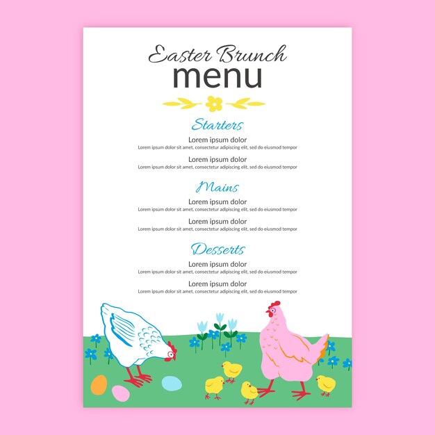 Plantilla plana de menú de brunch de pascua