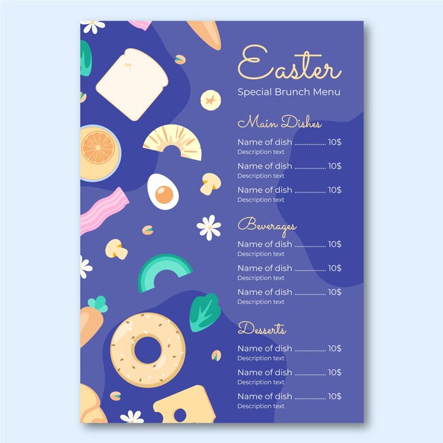 Plantilla plana de menú de brunch de pascua