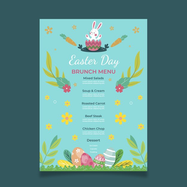 Plantilla plana de menú de brunch de pascua