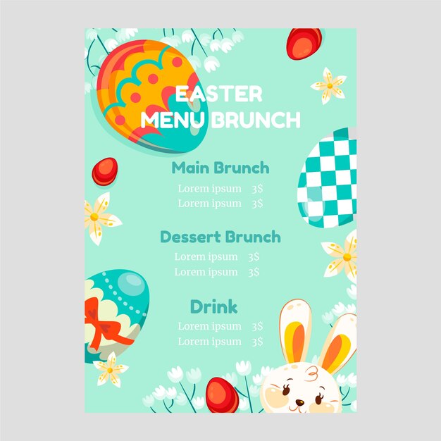 Plantilla plana de menú de brunch de pascua