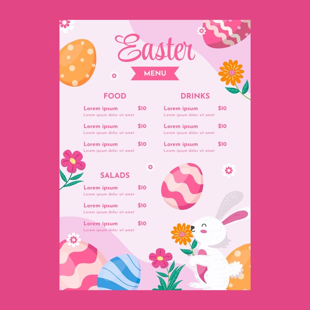 Plantilla plana de menú de brunch de pascua