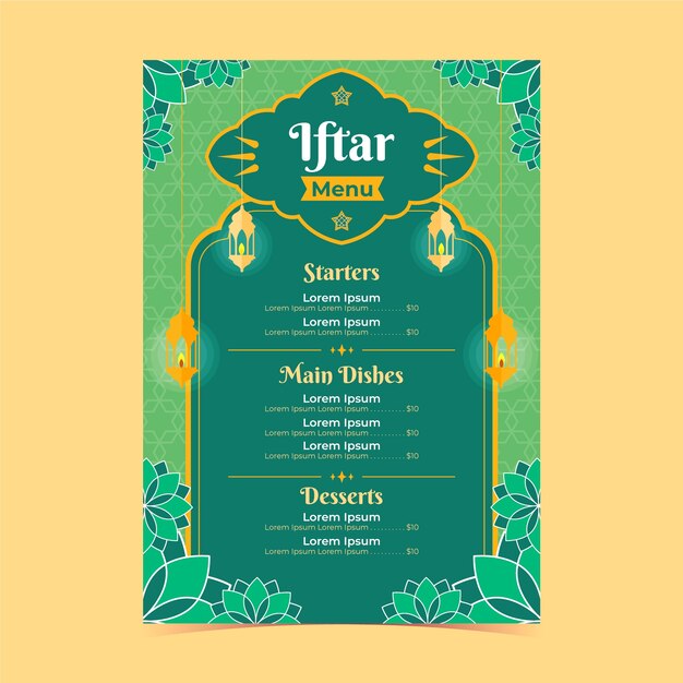 Plantilla plana de menú de fiesta iftar