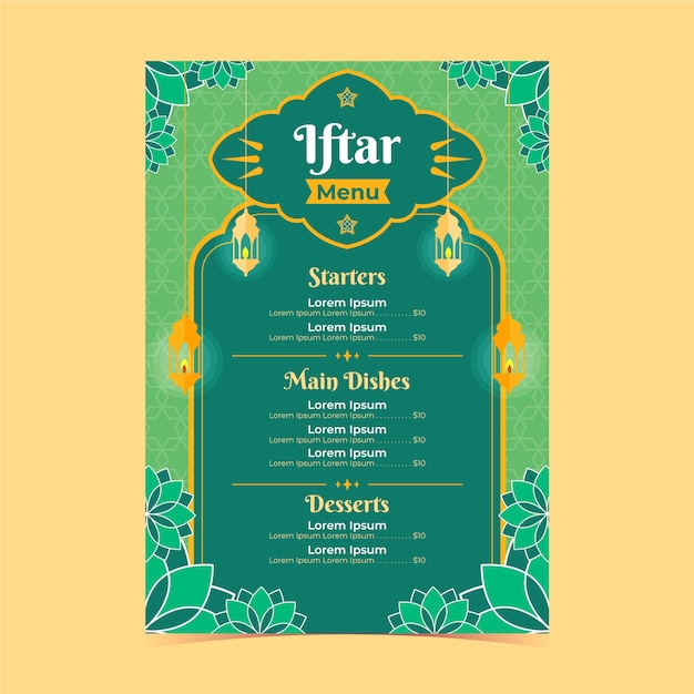 Plantilla plana de menú de fiesta iftar