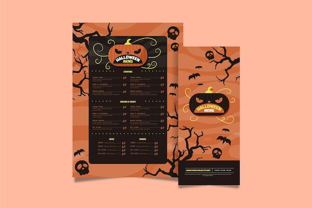 Vector gratuito plantilla plana de menú de halloween