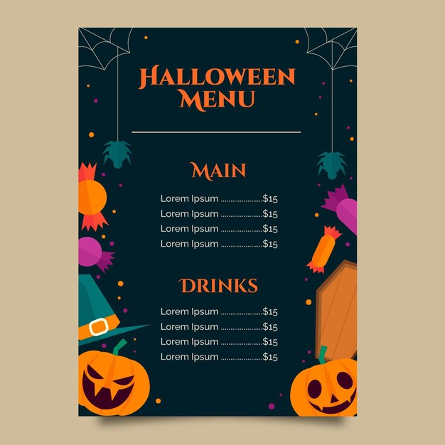 Plantilla plana de menú de halloween