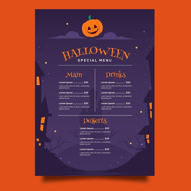 Plantilla plana de menú de halloween
