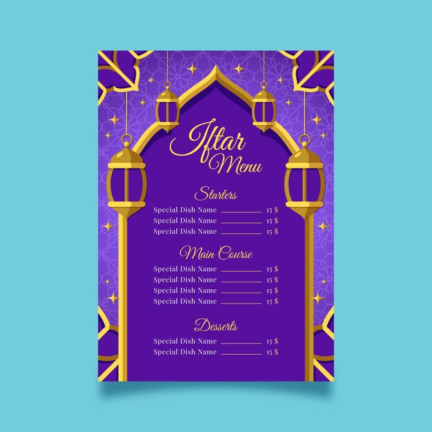 Plantilla plana de menú iftar