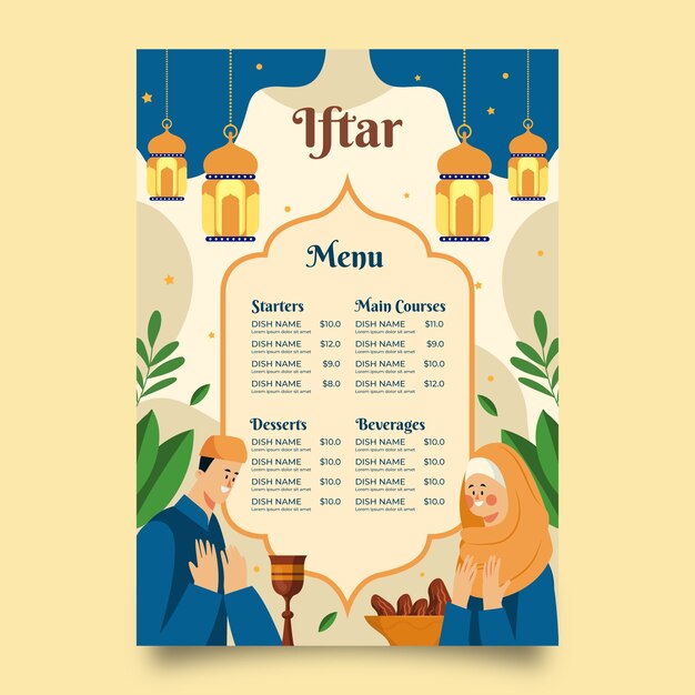 Plantilla plana de menú iftar