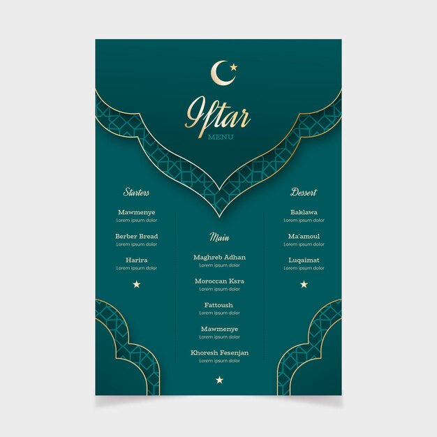 Plantilla plana de menú iftar