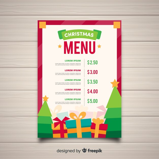 Plantilla plana de menú navideño