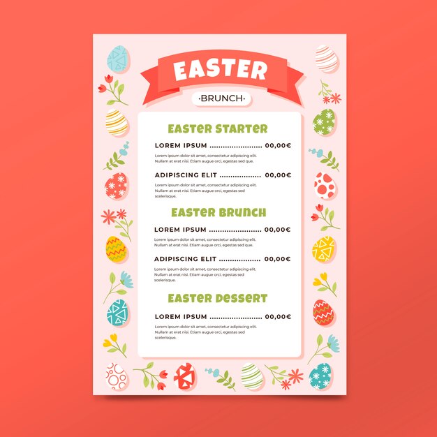 Plantilla plana de menú de pascua