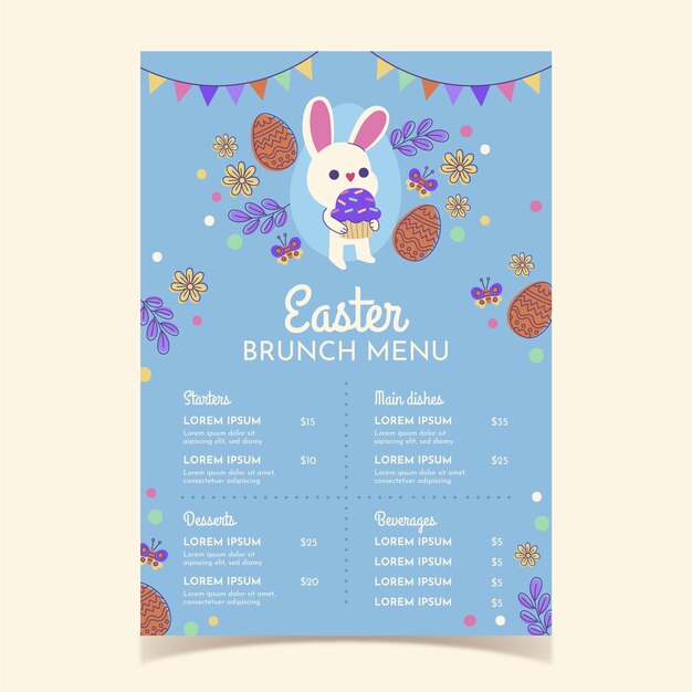 Plantilla plana de menú de pascua