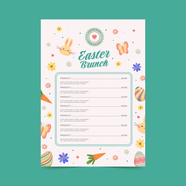 Plantilla plana de menú de pascua
