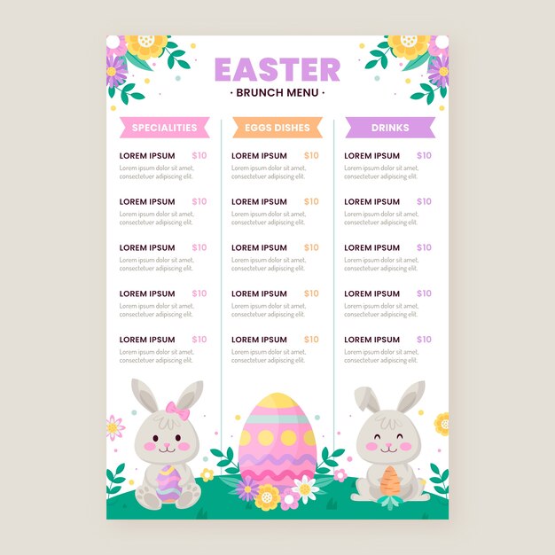 Plantilla plana de menú de pascua