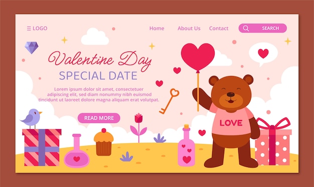 Vector gratuito plantilla plana de página de destino de celebración del día de san valentín