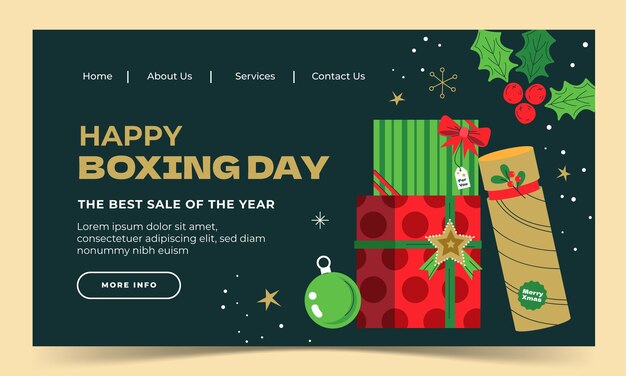 Plantilla plana de página de destino de compras y venta de boxing day