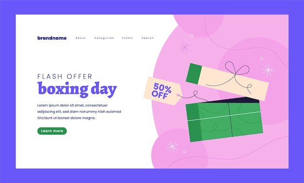 Vector gratuito plantilla plana de página de destino de compras y venta de boxing day