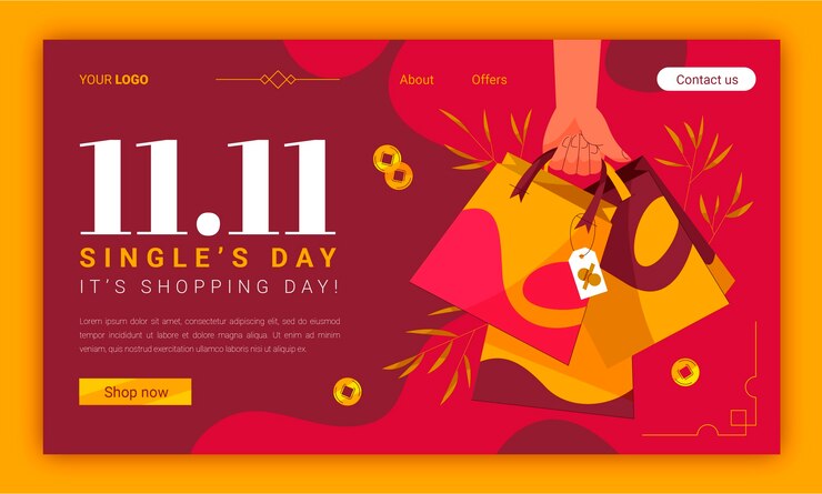 Vector gratuito plantilla plana de página de destino del día de compras 11.11