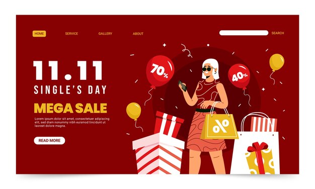 Plantilla plana de página de destino del día de compras 11.11