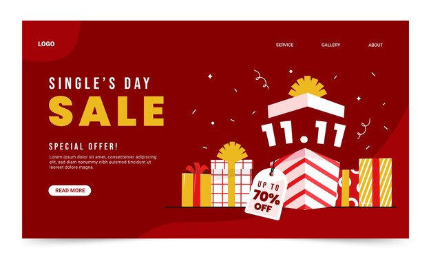 Plantilla plana de página de destino del día de compras 11.11