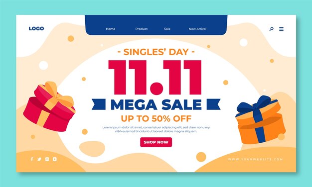 Plantilla plana de página de destino del día de compras 11.11