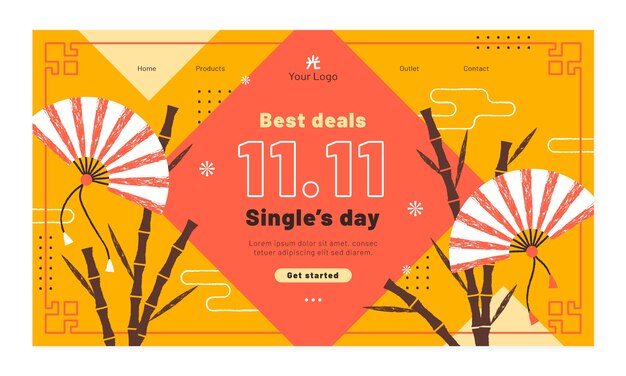 Plantilla plana de página de destino del día de compras 11.11