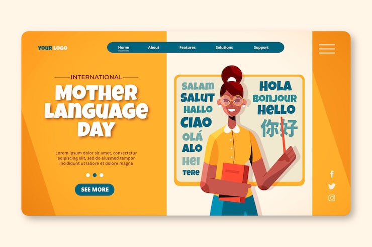 Vector gratuito plantilla plana de página de destino del día internacional de la lengua materna