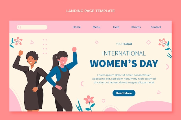 Vector gratuito plantilla plana de página de destino del día internacional de la mujer