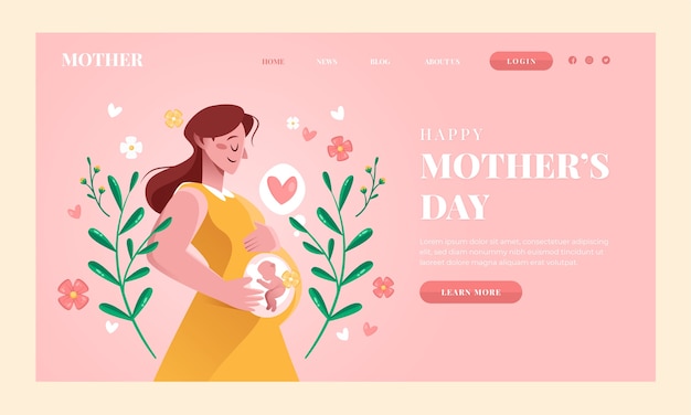 Plantilla plana de página de destino del día de la madre