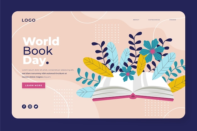 Vector gratuito plantilla plana de página de destino del día mundial del libro