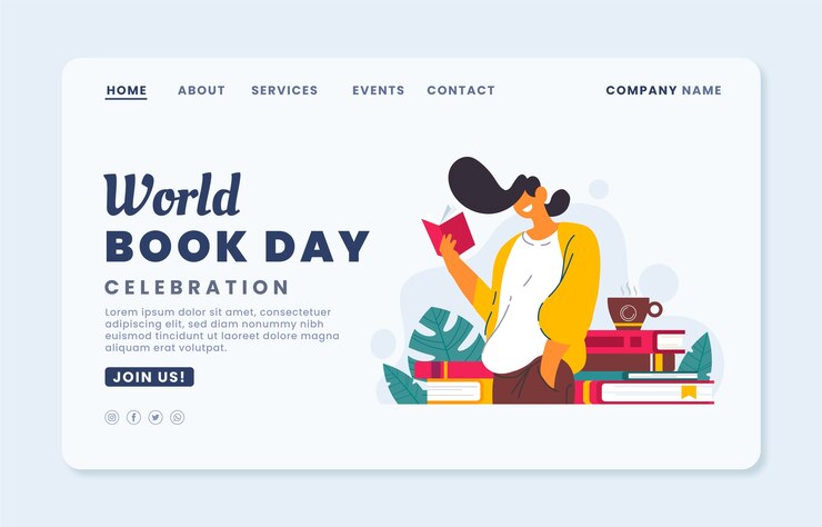 Vector gratuito plantilla plana de página de destino del día mundial del libro