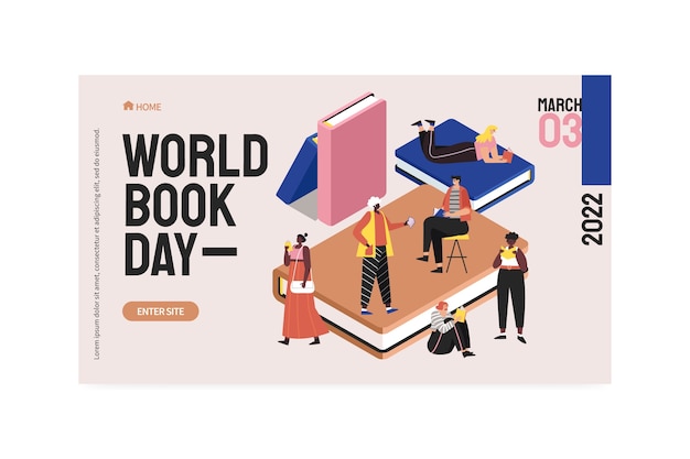 Vector gratuito plantilla plana de página de destino del día mundial del libro