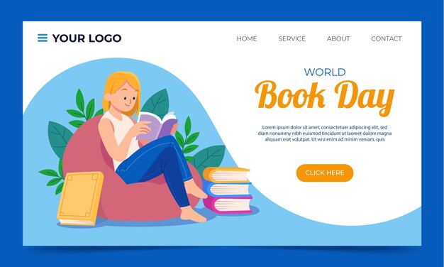Plantilla plana de página de destino del día mundial del libro