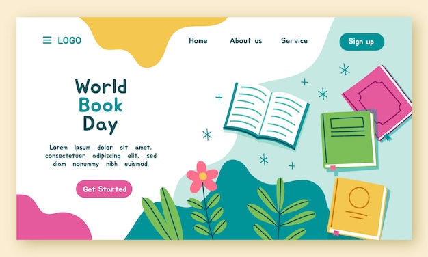 Vector gratuito plantilla plana de página de destino del día mundial del libro