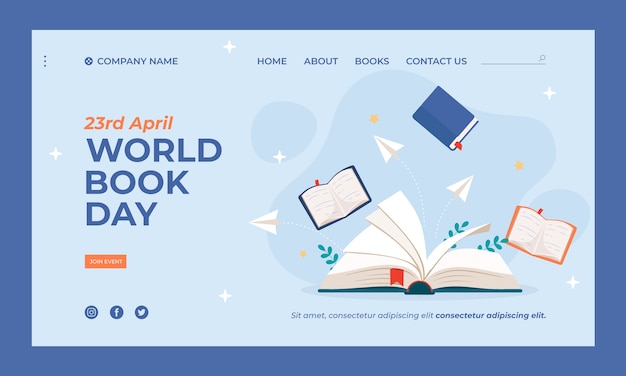 Plantilla plana de página de destino del día mundial del libro