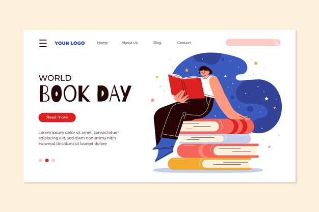 Plantilla plana de página de destino del día mundial del libro