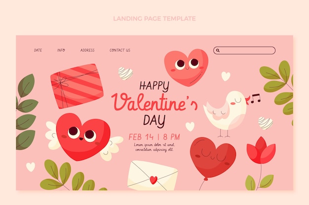 Vector gratuito plantilla plana de página de destino del día de san valentín